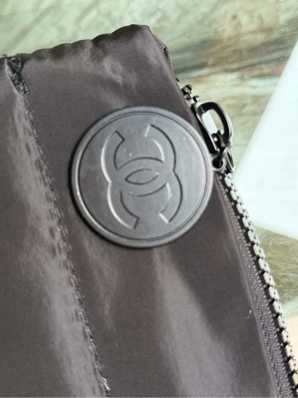 Chanel Black Nylon Logo Gift with Purchase Makeup Jewelry Zip Pouch Bag CC Tag